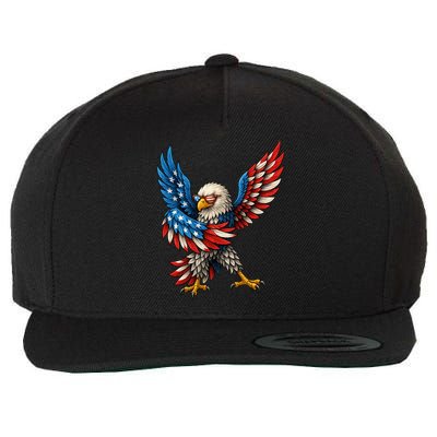 American Flag USA Dabbing Bald Eagle Patriotic 4th Of July Wool Snapback Cap