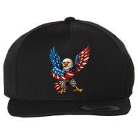 American Flag USA Dabbing Bald Eagle Patriotic 4th Of July Wool Snapback Cap