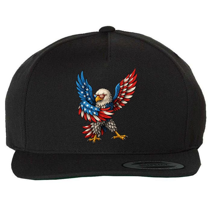 American Flag USA Dabbing Bald Eagle Patriotic 4th Of July Wool Snapback Cap