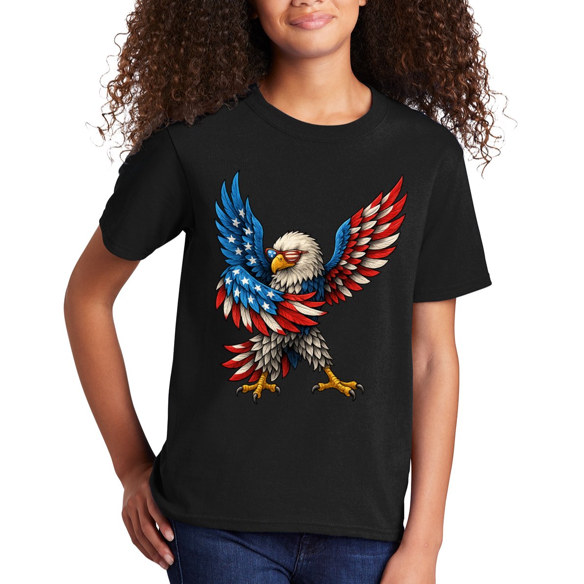 American Flag USA Dabbing Bald Eagle Patriotic 4th Of July Kids T-Shirt