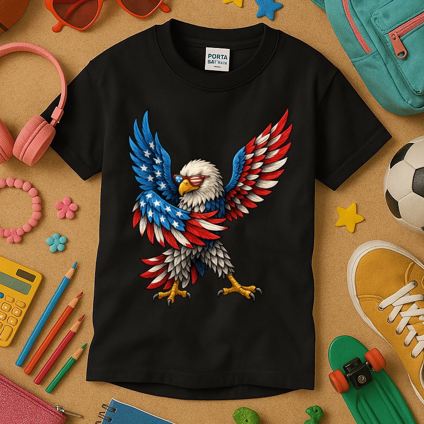 American Flag USA Dabbing Bald Eagle Patriotic 4th Of July Kids T-Shirt
