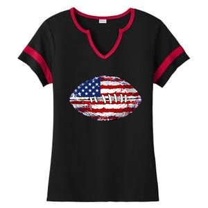 American Football Usa Flag Ladies Halftime Notch Neck Tee