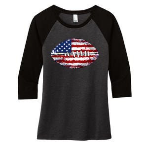 American Football Usa Flag Women's Tri-Blend 3/4-Sleeve Raglan Shirt