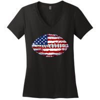 American Football Usa Flag Women's V-Neck T-Shirt