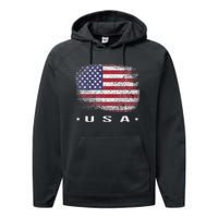 American Flag Usa July Performance Fleece Hoodie