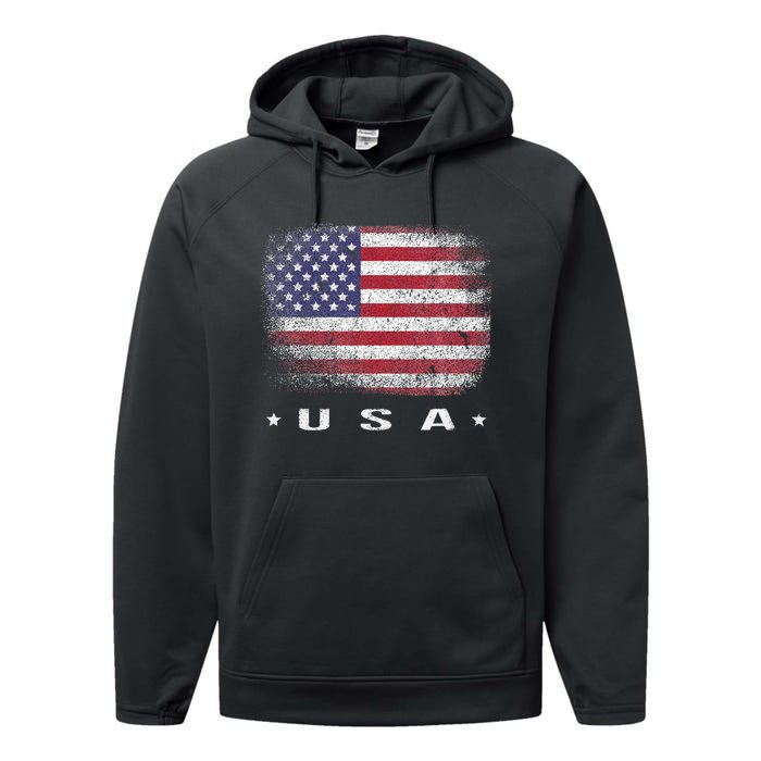 American Flag Usa July Performance Fleece Hoodie