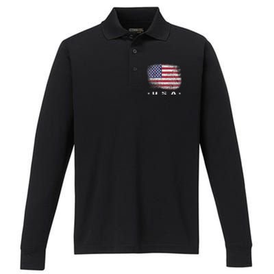 American Flag Usa July Performance Long Sleeve Polo