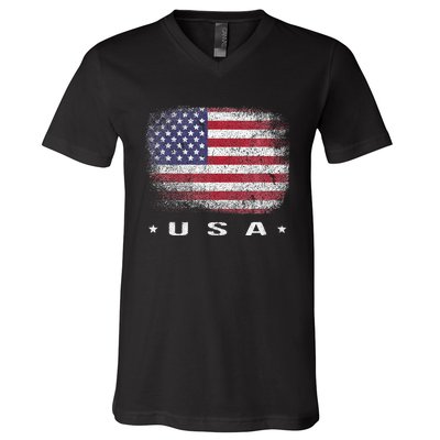 American Flag Usa July V-Neck T-Shirt