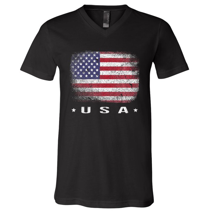 American Flag Usa July V-Neck T-Shirt