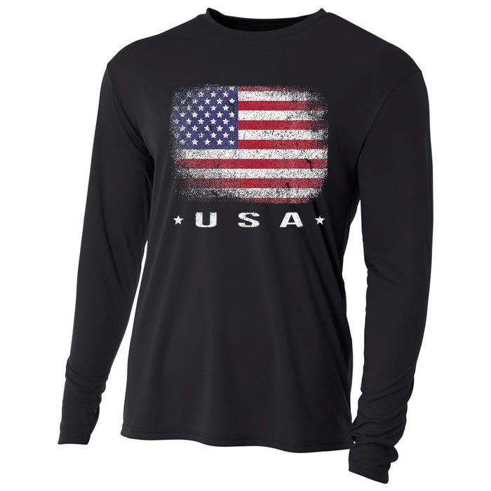 American Flag Usa July Cooling Performance Long Sleeve Crew