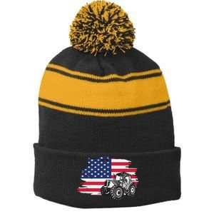 American Farmer US Flag Farmer Farming Gift Stripe Pom Pom Beanie