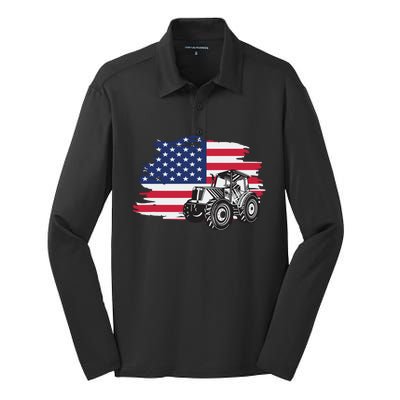 American Farmer US Flag Farmer Farming Gift Silk Touch Performance Long Sleeve Polo