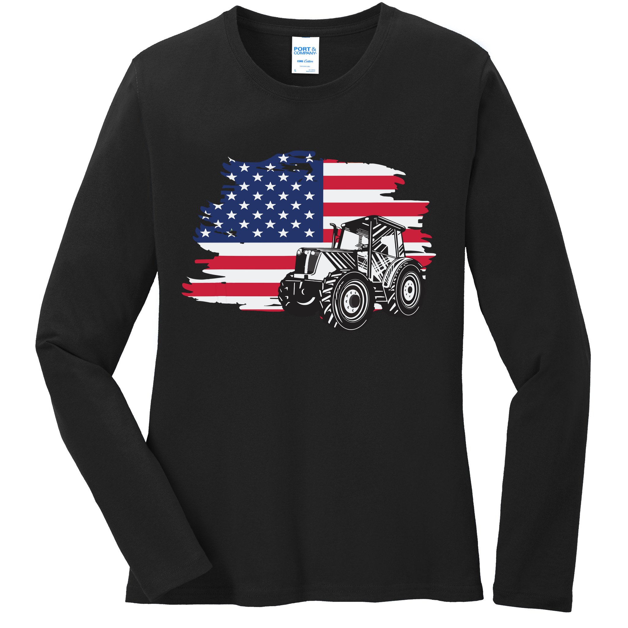 American Farmer US Flag Farmer Farming Gift Ladies Long Sleeve Shirt