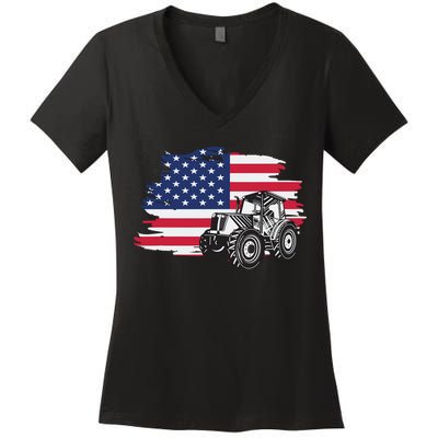 American Farmer US Flag Farmer Farming Gift Women's V-Neck T-Shirt
