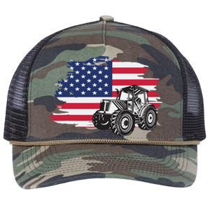 American Farmer US Flag Farmer Farming Gift Retro Rope Trucker Hat Cap