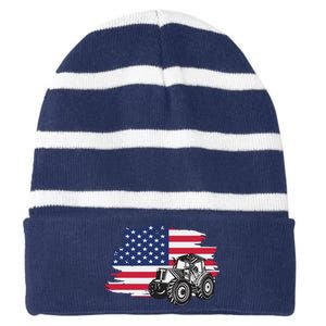 American Farmer US Flag Farmer Farming Gift Striped Beanie with Solid Band