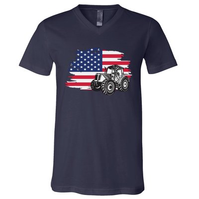 American Farmer US Flag Farmer Farming Gift V-Neck T-Shirt