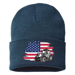 American Farmer US Flag Farmer Farming Gift Sustainable Knit Beanie