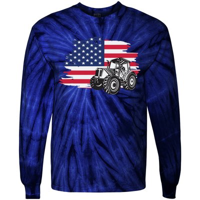 American Farmer US Flag Farmer Farming Gift Tie-Dye Long Sleeve Shirt