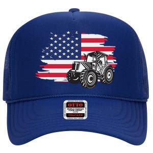 American Farmer US Flag Farmer Farming Gift High Crown Mesh Back Trucker Hat