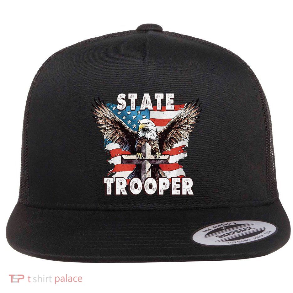 American Flag Usa Law Enforcement State Trooper Flat Bill Trucker Hat