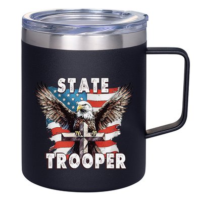 American Flag Usa Law Enforcement State Trooper 12oz Stainless Steel Coffee Mug