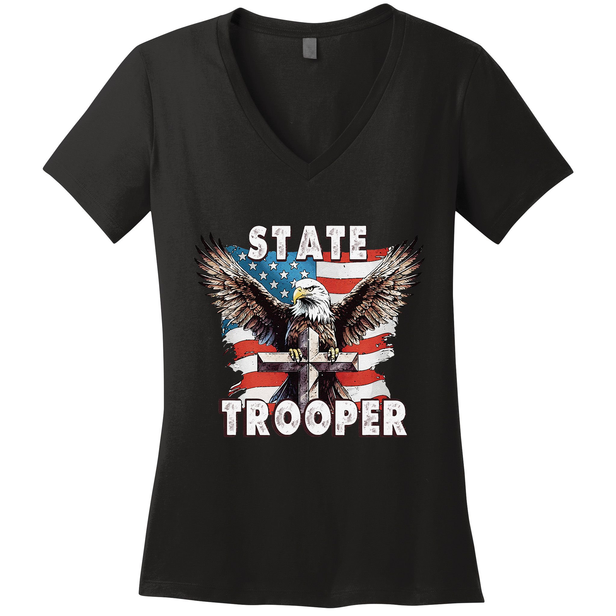 American Flag Usa Law Enforcement State Trooper Women's V-Neck T-Shirt