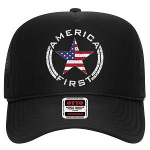 America First Usa Flag American Star Roundel Patriot High Crown Mesh Back Trucker Hat