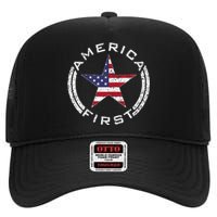 America First Usa Flag American Star Roundel Patriot High Crown Mesh Back Trucker Hat