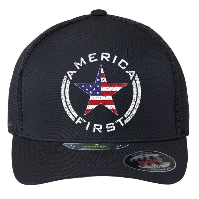 America First Usa Flag American Star Roundel Patriot Flexfit Unipanel Trucker Cap