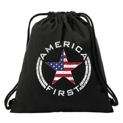 America First Usa Flag American Star Roundel Patriot Drawstring Bag