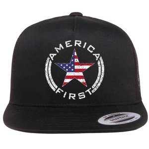 America First Usa Flag American Star Roundel Patriot Flat Bill Trucker Hat