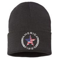 America First Usa Flag American Star Roundel Patriot Sustainable Knit Beanie