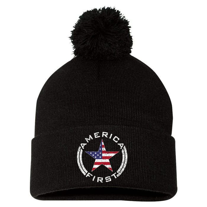 America First Usa Flag American Star Roundel Patriot Pom Pom 12in Knit Beanie