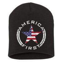 America First Usa Flag American Star Roundel Patriot Short Acrylic Beanie