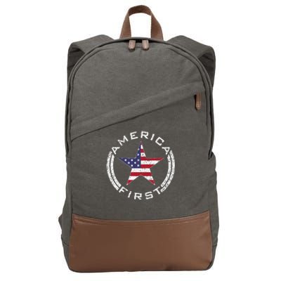 America First Usa Flag American Star Roundel Patriot Cotton Canvas Backpack