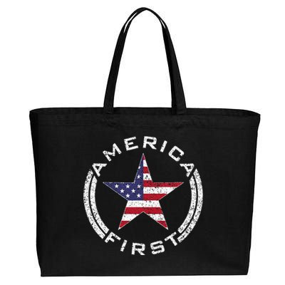 America First Usa Flag American Star Roundel Patriot Cotton Canvas Jumbo Tote