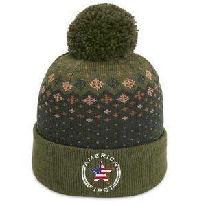 America First Usa Flag American Star Roundel Patriot The Baniff Cuffed Pom Beanie