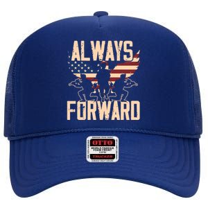 Always Forward Usa America Military Soldier Veteran Gift High Crown Mesh Back Trucker Hat