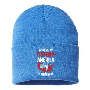 America Freedom Usa Patriotic Military Veterans Support Great Gift Sustainable Knit Beanie