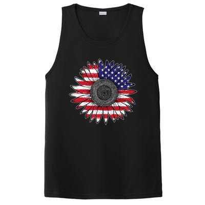 American Flag Vintage Sunflower 4th Of July Mom Mama Gift PosiCharge Competitor Tank