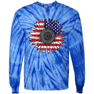 American Flag Vintage Sunflower 4th Of July Mom Mama Gift Tie-Dye Long Sleeve Shirt