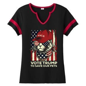 American Flag Vote Trump To Save Our Pets 2024 Maga Trump Ladies Halftime Notch Neck Tee