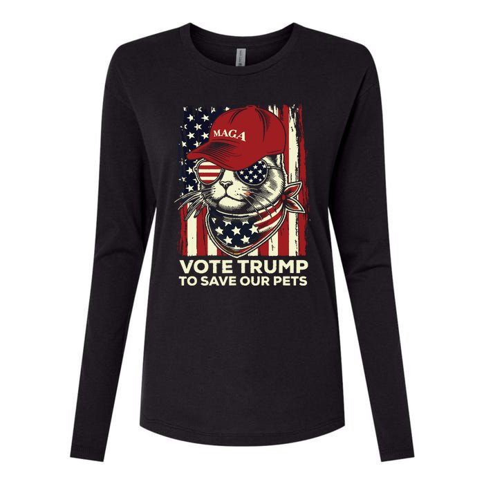 American Flag Vote Trump To Save Our Pets 2024 Maga Trump Womens Cotton Relaxed Long Sleeve T-Shirt