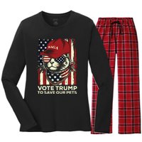 American Flag Vote Trump To Save Our Pets 2024 Maga Trump Women's Long Sleeve Flannel Pajama Set 