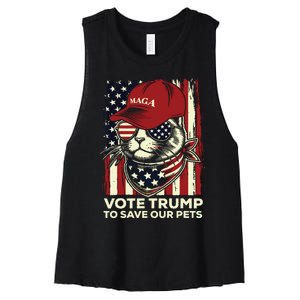 American Flag Vote Trump To Save Our Pets 2024 Maga Trump Women's Racerback Cropped Tank