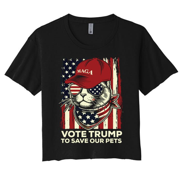 American Flag Vote Trump To Save Our Pets 2024 Maga Trump Women's Crop Top Tee