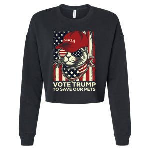 American Flag Vote Trump To Save Our Pets 2024 Maga Trump Cropped Pullover Crew