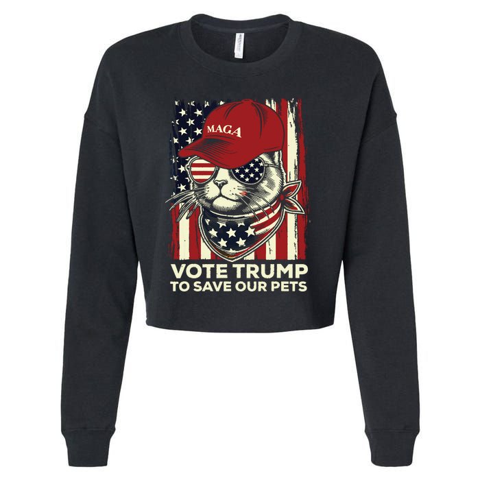 American Flag Vote Trump To Save Our Pets 2024 Maga Trump Cropped Pullover Crew