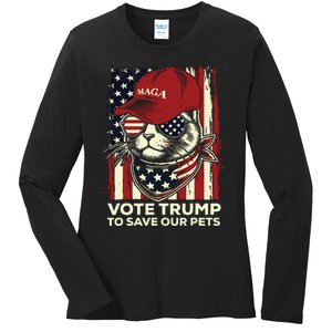 American Flag Vote Trump To Save Our Pets 2024 Maga Trump Ladies Long Sleeve Shirt